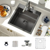 TORVA 18 x 18 Inch Gloss Black Drop-in Topmount Kitchen Sink - 16 Gauge Stainless Steel, PVD Coated Gunmetal Finish, NanoTek Sin