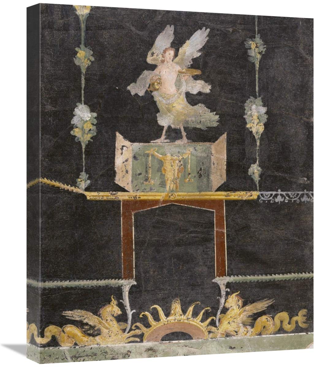 Wall Fragment With Siren, Sea Monsters And Niche On Black Ground-Canvas Art-20X24