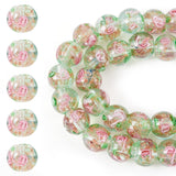 Beadthoven 40pcs 10mm Rose Lampwork Glass Beads Gold Sand Handmade Flower Beads Vintage Glittery Crystal Round Spacers for Rosar