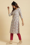 W For Woman Ecru Cotton Kurta With Multi-Coloured Floral Print_23Auw10113-121064_L_12