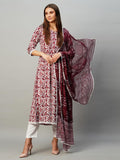 Anni Designer Women'S Rayon Blend Anarkali Printed Kurta With Pant & Dupatta (Yutika Wine-Nw_L_Wine_Large),Wine,L,,,