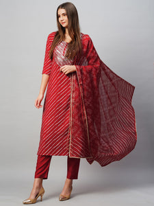 Gosriki Women'S Cotton Blend Straight Printed Kurta With Pant & Dupatta (Doremi-Pink-Kbv-Gs_Xl_Pink_X-Large),Pink,,B0CNLXY5CX