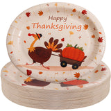 WDF 50Pack Thanksgiving Oval Plates Paper - 10 x 12 Happy Thanksgiving Plates Disposable Dinner Autumn Fall Harvest Party Supply