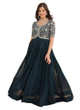 Wedani Georgette Anarkali Gown With Embroidered Top For Women (In Alpha M Regular Turquoise),TURQUOISE,M