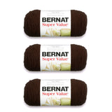 Bernat Super Value Yarn, 3 Pack, Chocolate 3 Count