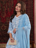 Anni Designer Women'S Cotton Blend Straight Printed Kurta With Pant & Dupatta (Kausalya Sky_Xl_Sky Blue_X-Large),Sky Blue,XL,,,