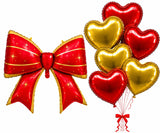 Johra (Pack 7) 38 inch 1st Month Year HBD Theme Birthday Anniversary Balloon Bouquet Bow with Heart Red, Gold Chrome Metallic Fi