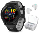 Wearable4U Garmin Forerunner 265 Music GPS Running 46 mm Smartwatch, Black with AMOLED 1.3 in Touchscreen Display White Earbuds 