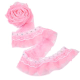 Fashewelry 2 Yards Pleated Gathered Mesh 2 Inch Ruffle Chiffon Lace Edge Trim Ribbon Pink for Sewing Costume Pillowcase Decorati