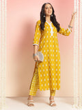 Anni Designer Women'S Rayon Viscose Straight Printed Kurta With Pant (Goyala Yellow_Xxl_Yellow_Xx-Large),Yellow,2XL,,,