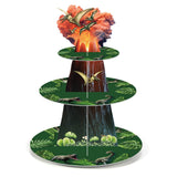 Zopeal 3 Tier Dinosaur Cupcake Stand Dinosaur Theme Cupcake Holder Dino Jurassic Volcano Dessert Tower for Kids Birthday Baby Sh