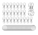 50pcs Swivel Snap Hooks with Split Key Rings Metal Silver Lobster Claw Trigger Clasps for Keychain Clip Lanyard Bag Purse Tag Je