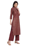 Gosriki Women'S Rayon Cotton Foil Print Straight Kurta With Palazzo (Siri Maroon_Xxl_Maroon_Xx-Large),Maroon,2,B0976ZSY54