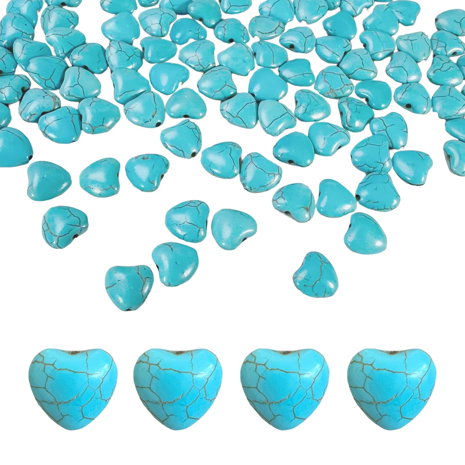 Turquoise Love Beads for Jewelry Making 200pcs 12mm Natural Semi-Precious Gemstone Loose Space Beads for Bracelets, Necklaces, E