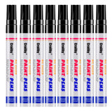 Black Paint Markers, 8 Pack Oil-Based Waterproof Quick Dry Permanent Paint Pen Set for Rocks Painting, Wood, Fabric, Plastic, Ca