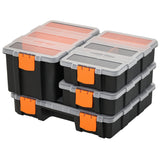 DURHAND Plastic DIY Tool Storage Boxes w/Inside Dividers Black Orange