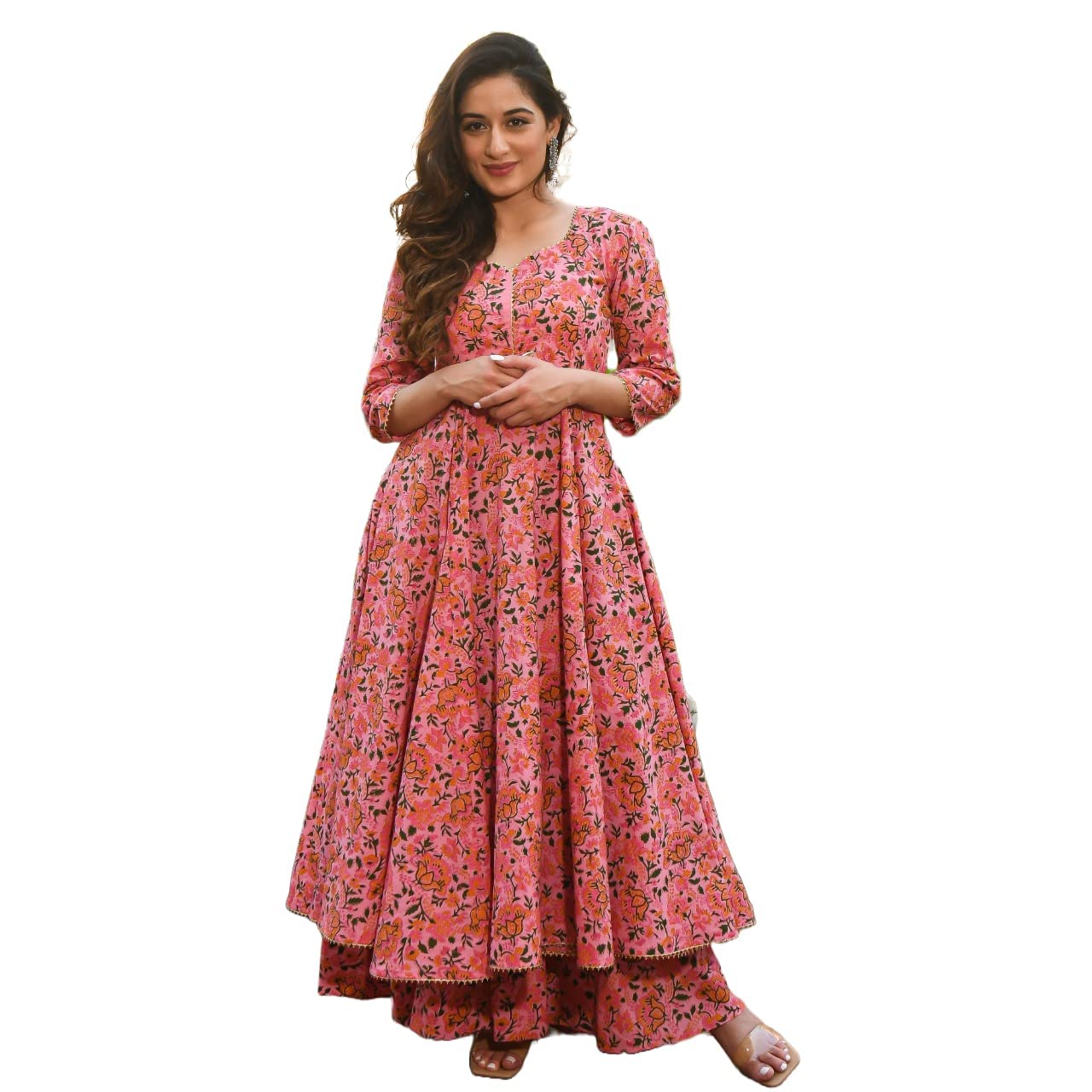 Gosriki Women'S Cotton Blend Printed Anarkali Kurta With Palazzo (Sunday-Multi_Xl-Go_Multicolor_X-Large),Multicolour,,B0B68SPQRJ