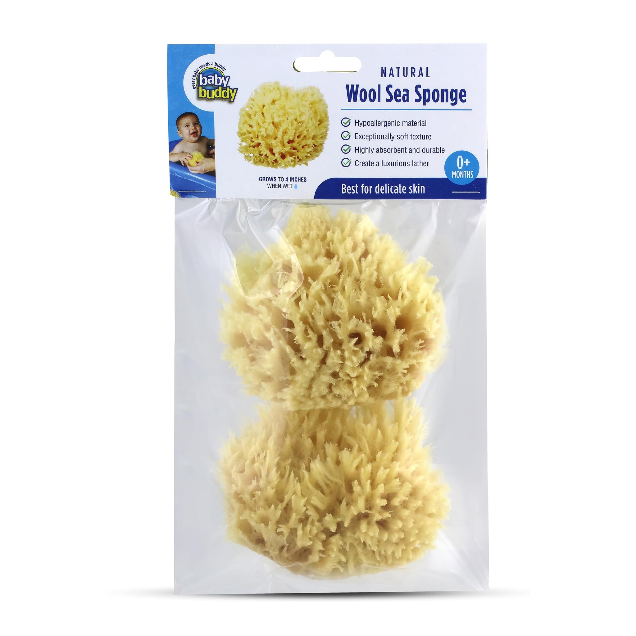 Baby Buddy Absorbent Natural Bath Sponge, Ultra Soft Premium Sea Wool Sponge, Soft On Babys Tender Skin, Bath Accessories Baby A