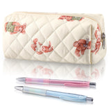 Sherr Bear Pencil Case Beige Cute Pencil Pouch Soft Cotton Quilted Storage Bag Aesthetic Pattern Gift Makeup Pouch Cosmetic Trav