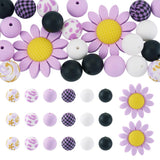 Bestewelry 23Pcs Silicone Focal Beads for Keychain, Spring Summer Theme Sunflower Silicone Beads Lilac 15mm Round Rubber Loose B