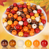 Whaline 240Pcs Fall Thanksgiving Wood Beads Colorful Autumn Red Orange Yellow Round Spacer Beads with Holes Round Loose Bead for