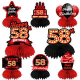 Happy 58th Birthday Red and Black Table Honeycomb Centerpieces Balloons Theme Decor Table Decorations Table Toppers for Girls Wo