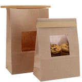 Yopay 100 Pack Kraft Paper Bakery Bags with Window, Tin Tie Tab Lock, 5.9 x 2.8 x 9.2 inch for Cookies, Treats, Coffee Beans