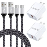 LG 18W Quick Charge 3.0 Fast Charger - 3A Wall Charger + 2x 6FT USB C Cables for Stylo 6 5 4, V60 V50 V40 V35 V30S V30 V20 Q7+ G