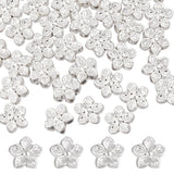 Beebeecraft 1 Box 50Pcs Silver Flower Beads Peach Blossom 925 Sterling Silver Plated 0.5mm Hole Floral Loose Spacer Bead for Jew