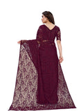 Satrani Womens Dyed Perl Rasel Net Saree (2135St183_Wine)