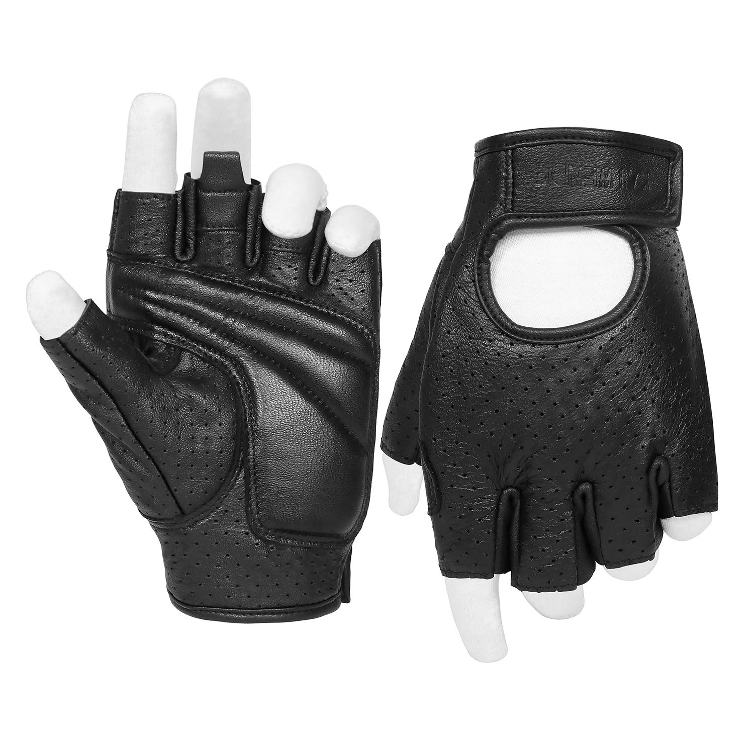 Kaiwende Half Finger Men'S Motorcycle Gloves Gel Padded Fingerless Leather Motorbike Gloves (Black, Medium)