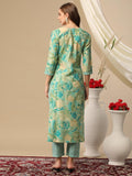 Gosriki Women'S Cotton Blend Straight Printed Kurta With Pant (Nissu Blue-Nh-Gs_Xl_Blue_X-Large),Blue,,B0D2NF57QX