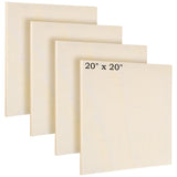 Aodaer 4 Pack Wood Panels 20 x 20 Inch Wooden Panels Canvas Unfinished Craft Wood Boards Panel for Art Crafts Acrylic and Oil Pa