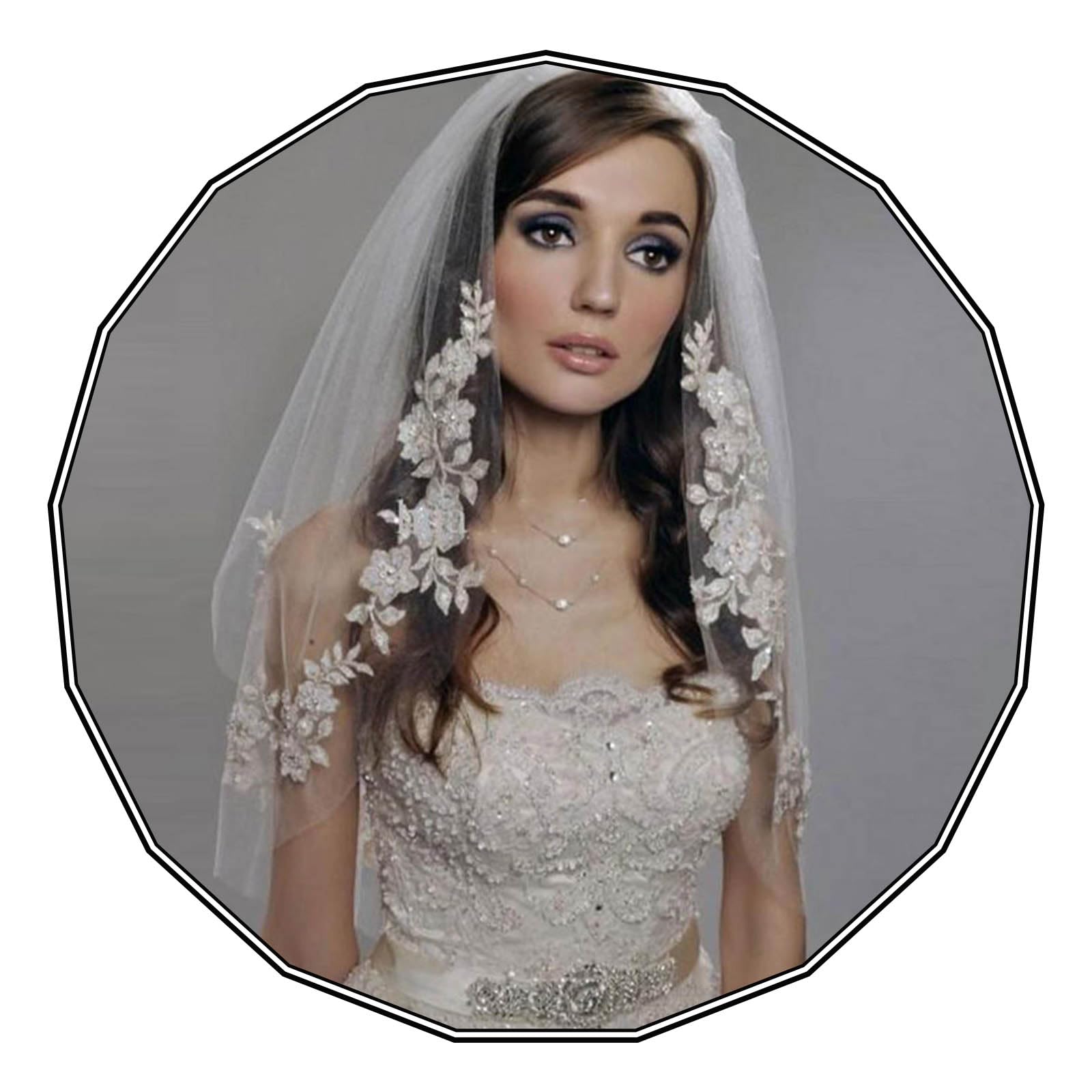 Acenail 2 Tiers Bride Wedding Veil Waist Veil Short Lace Edge Veil with Comb Bridal Tulle Hair Accessories for Brides (White)