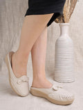 Shoetopia Stylish Comfortable Upper Bow Detailed Cream Slip-On Loafers For Girls-Eu36,Bronze,3,B0D5HDX864