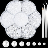 NEBURORA 6500 Pcs White Flat Back Pearl Kit 7 Sizes with Tweezer and Picker Pencil Half Round Flatback Pearls Beads for DIY Craf