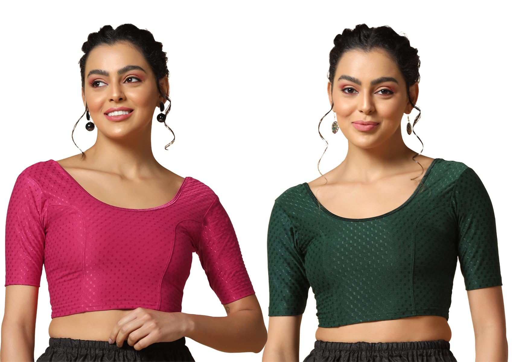 Toplot Cotton Blend Lycra Stretchable Readymade Blouses Pack Of 2 (Combo-5058-Gre-Rnp-32),Green-Rani Pink,32,B0CV5B1YGM