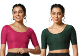 Toplot Cotton Blend Lycra Stretchable Readymade Blouses Pack Of 2 (Combo-5058-Gre-Rnp-32),Green-Rani Pink,32,B0CV5B1YGM