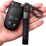 Compatible with Jeep Key Fob Cover with Leather Keychain Soft TPU Protection Key Case for Grand Cherokee Renegade Chrysler 200 3