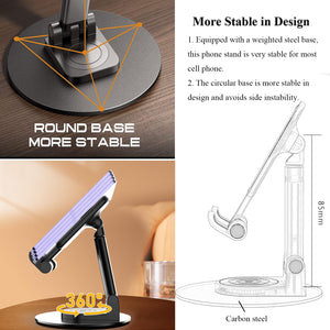 Rotatable Cell Phone Stand for Desk, Height Angle Adjustable Phone Holder Portable Phone Stand Compatible for Most Smartphones i