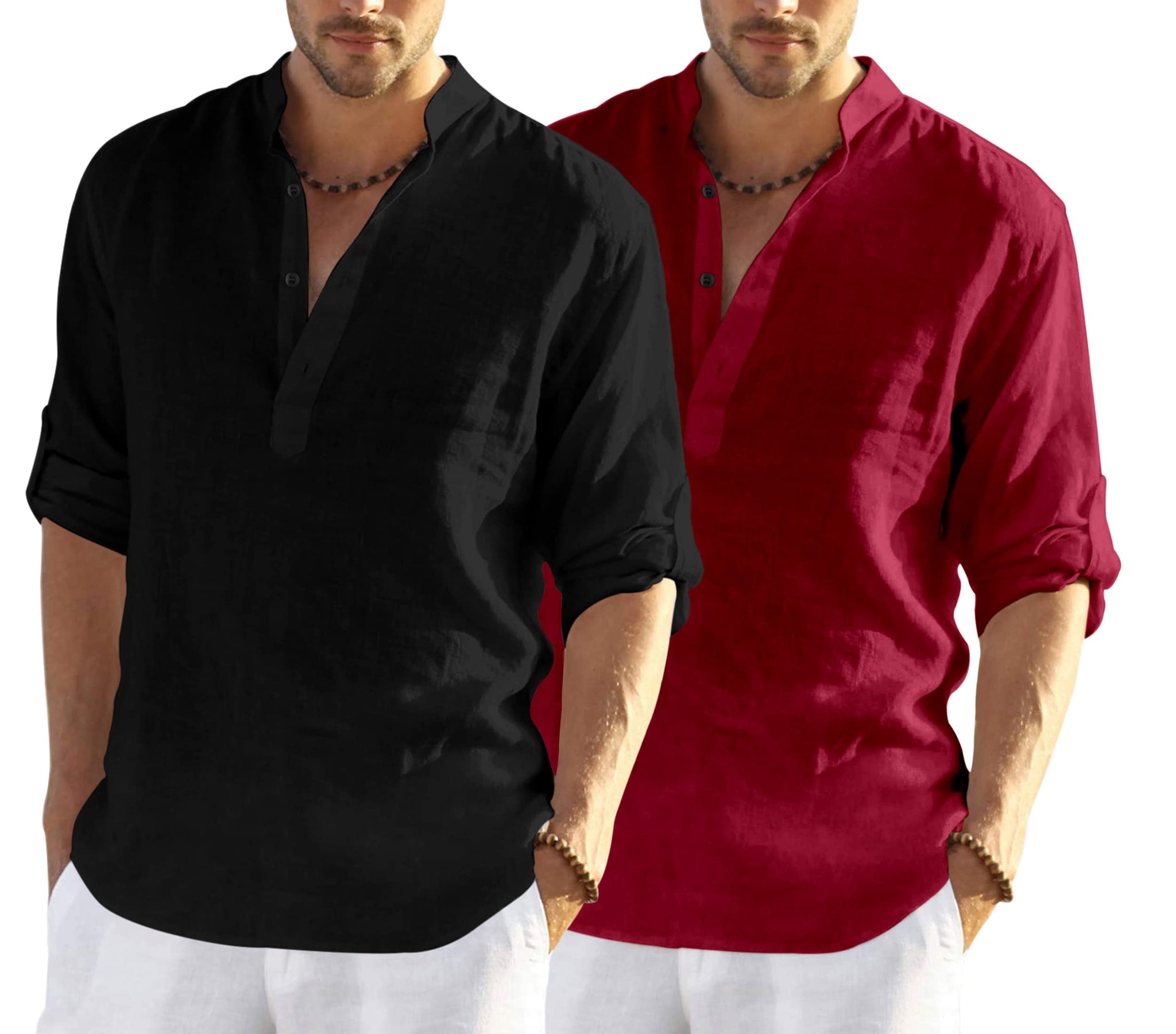 Bellstone Men'S Cotton Blend Solid Regular Dress Shirt (Kurta800_Combo_Black_Maroon_Xl