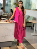 Libas Womens Woven Design Viscose A-Line Kurta With Trousers Pink Xs