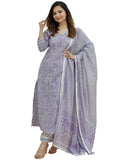 Anni Designer Women'S Cotton Blend Floral Straight Kurta With Pant & Dupatta (Nihira_Purple_Small),Purple,S