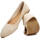 Heawish Womens Black Flats Shoes Comfortable Suede Pointed Toe Slip On Casual Ballet Flats Dress Shoes Nude Flats(Beige Us11) -Used