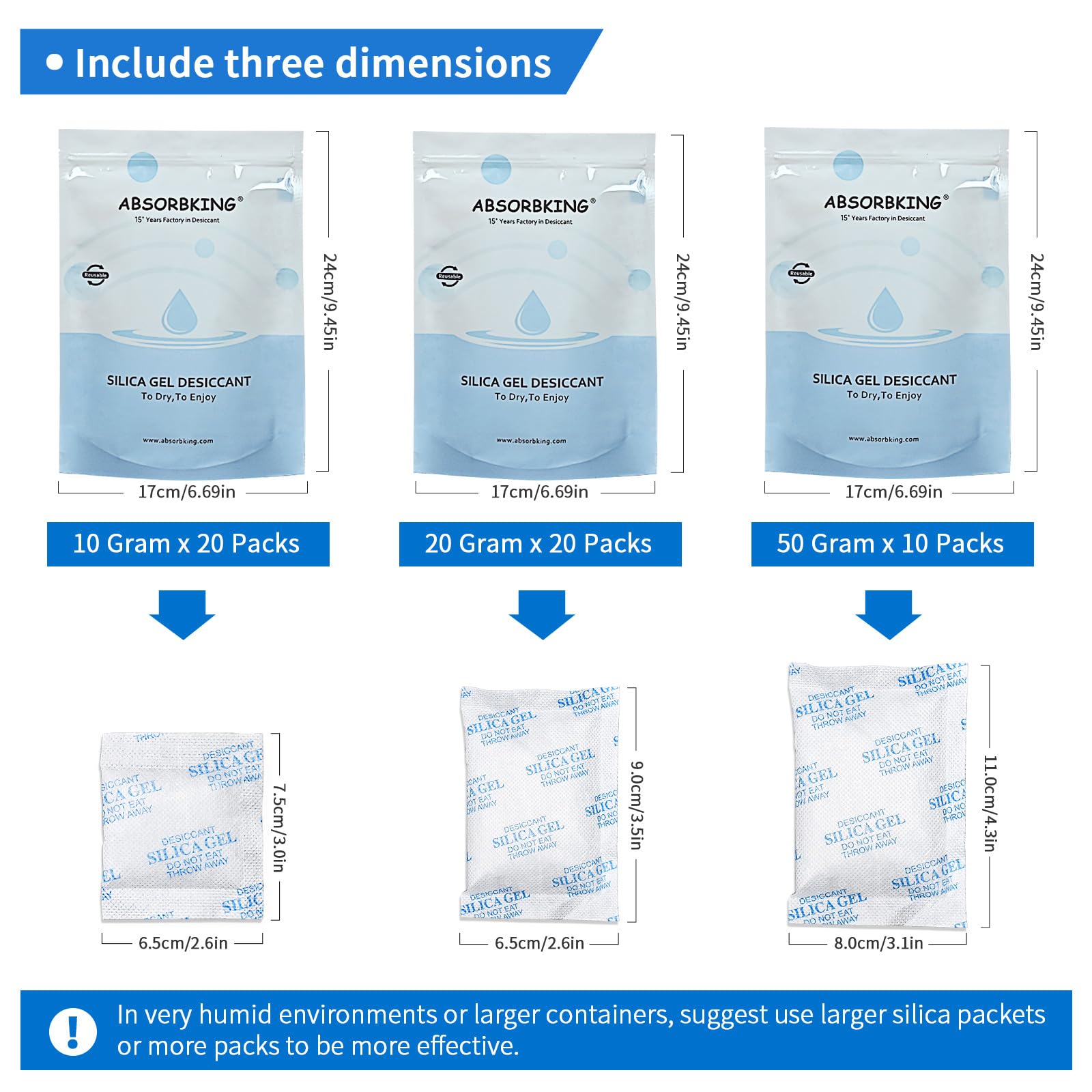 10/20/50 Gram(50 Packs) Moisture Absorbers, Premium Silica Gel Packs, Silica Packets for Storage, Silica Gel Desiccant Packets F
