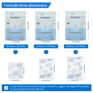 10/20/50 Gram(50 Packs) Moisture Absorbers, Premium Silica Gel Packs, Silica Packets for Storage, Silica Gel Desiccant Packets F