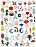 60 Pcs Enamel Charm Pendants Set for Jewelry Making Gold Tone Alloy Charms with Heart, Moon, Star, Fruit, Animal & Fashion Des