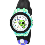 Shocknshop Nylon 3D Cartoon Analouge With 7 Color Glowing Disco Light Unisex Watch For Kids Girls And Boys (Black Ufo)