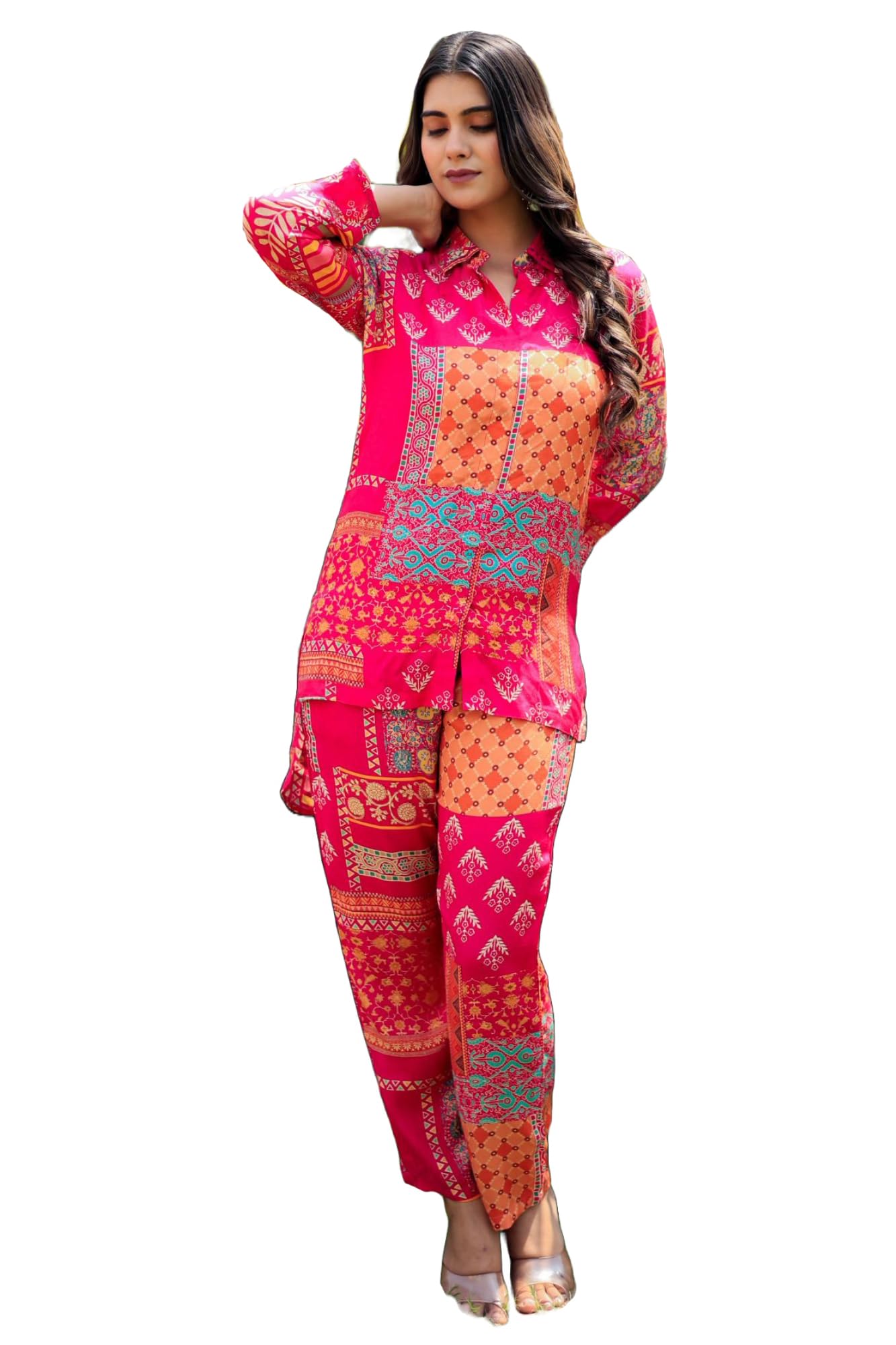 Gosriki Women'S Cotton Blend Straight Floral Printed Co-Ord Set (Abc Cod Pink-Gs_L_Pink_Large),Pink,,B0CGD5PKVW