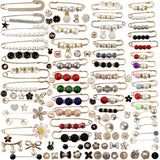 TIHOOD 110PCS Pearl Brooch Pins Women Decorative Safety Pins Pant Clothing Shawl Clips Artificial Pearls Brooch Elegant Pearl Ca
